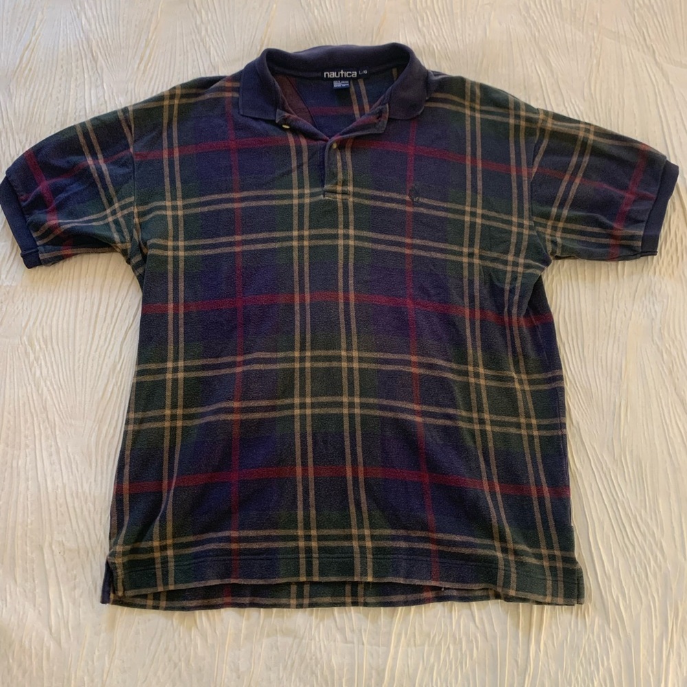 Vintage 90s Nautica Plaid Polo, size large
